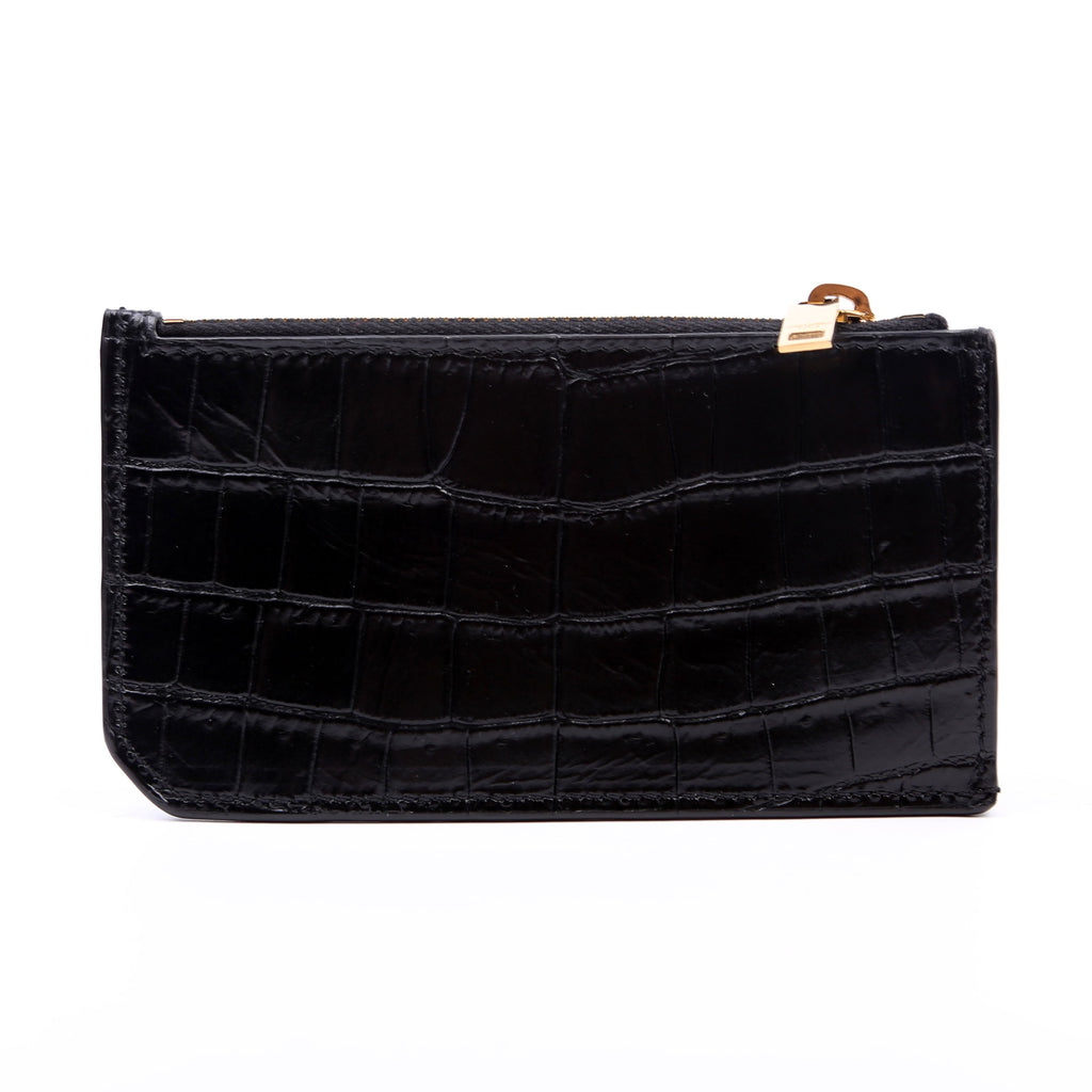 Tiny Cassandra Fragmetns Zip Card Case Croc Embossed Black