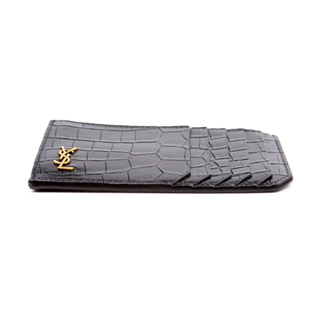 Tiny Cassandra Fragmetns Zip Card Case Croc Embossed Black