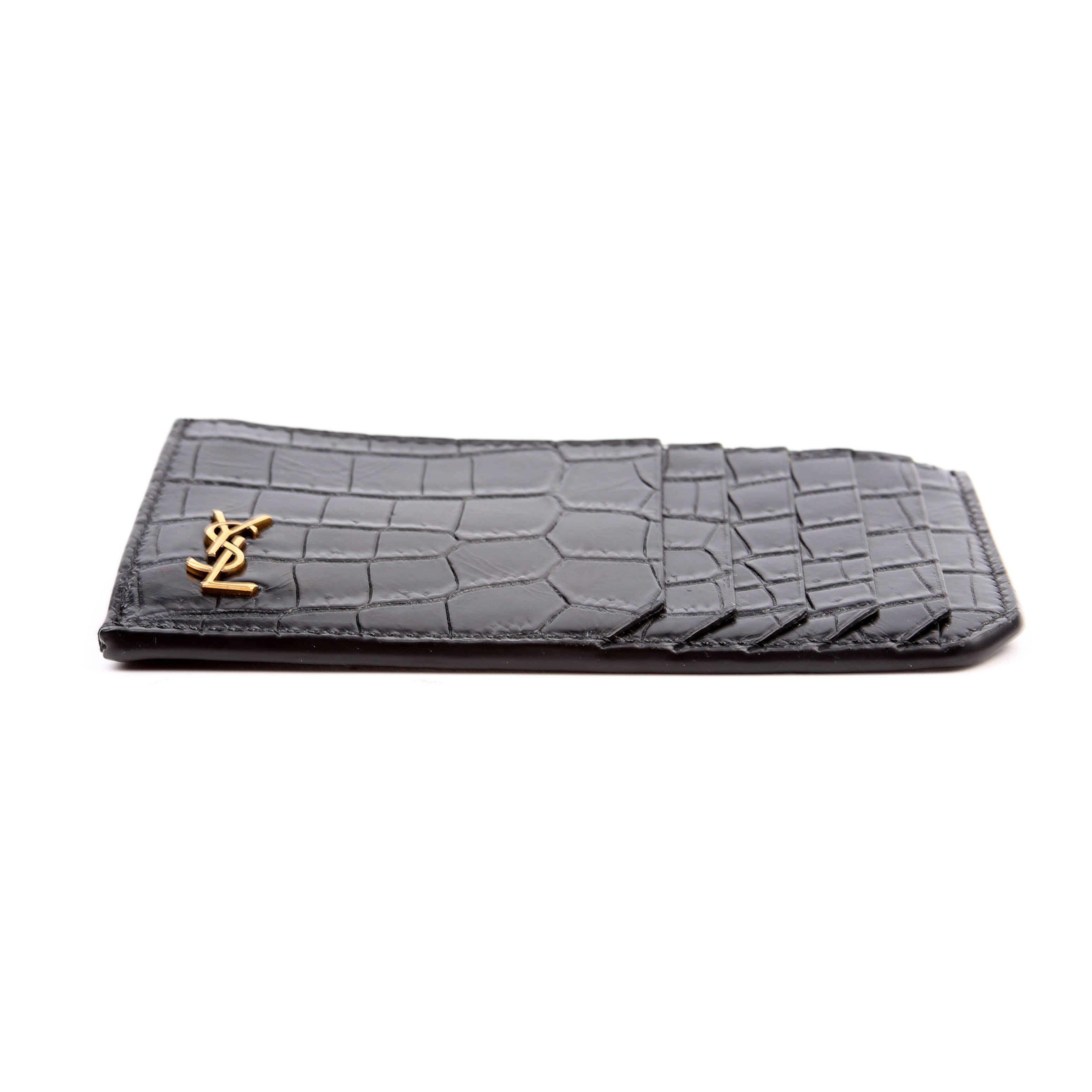 Tiny Cassandra Fragmetns Zip Card Case Croc Embossed Black