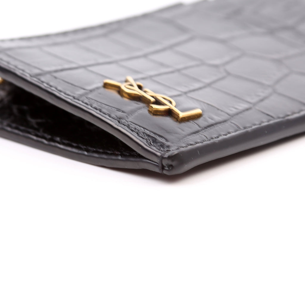 Tiny Cassandra Fragmetns Zip Card Case Croc Embossed Black