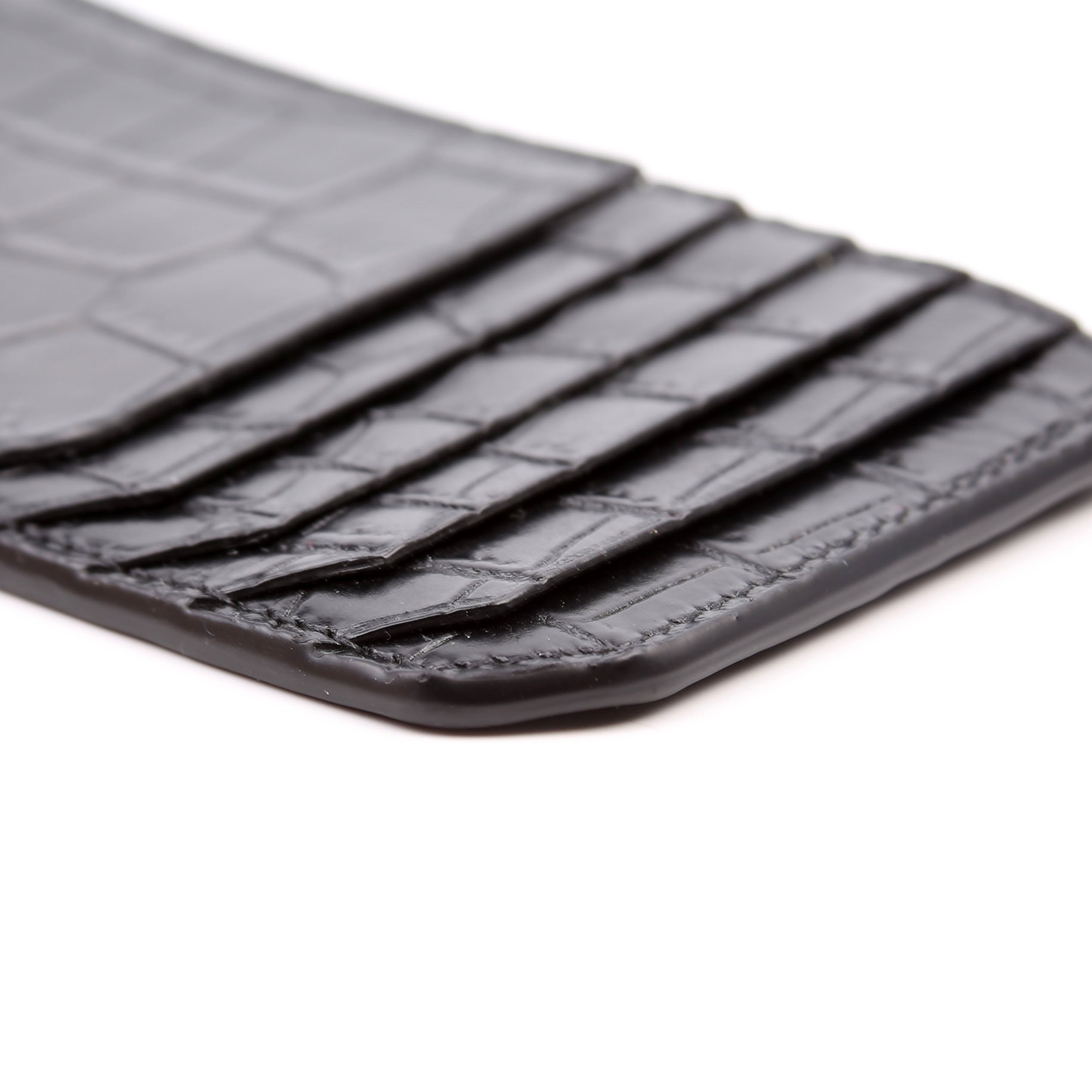 Tiny Cassandra Fragmetns Zip Card Case Croc Embossed Black