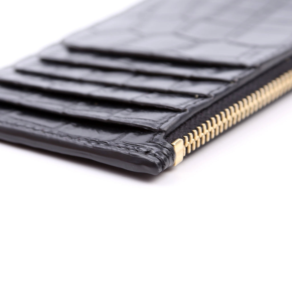 Tiny Cassandra Fragmetns Zip Card Case Croc Embossed Black