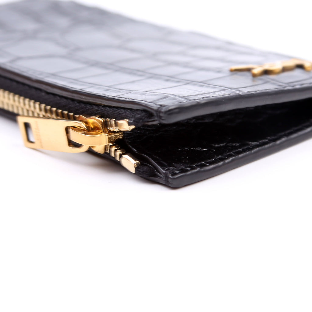 Tiny Cassandra Fragmetns Zip Card Case Croc Embossed Black