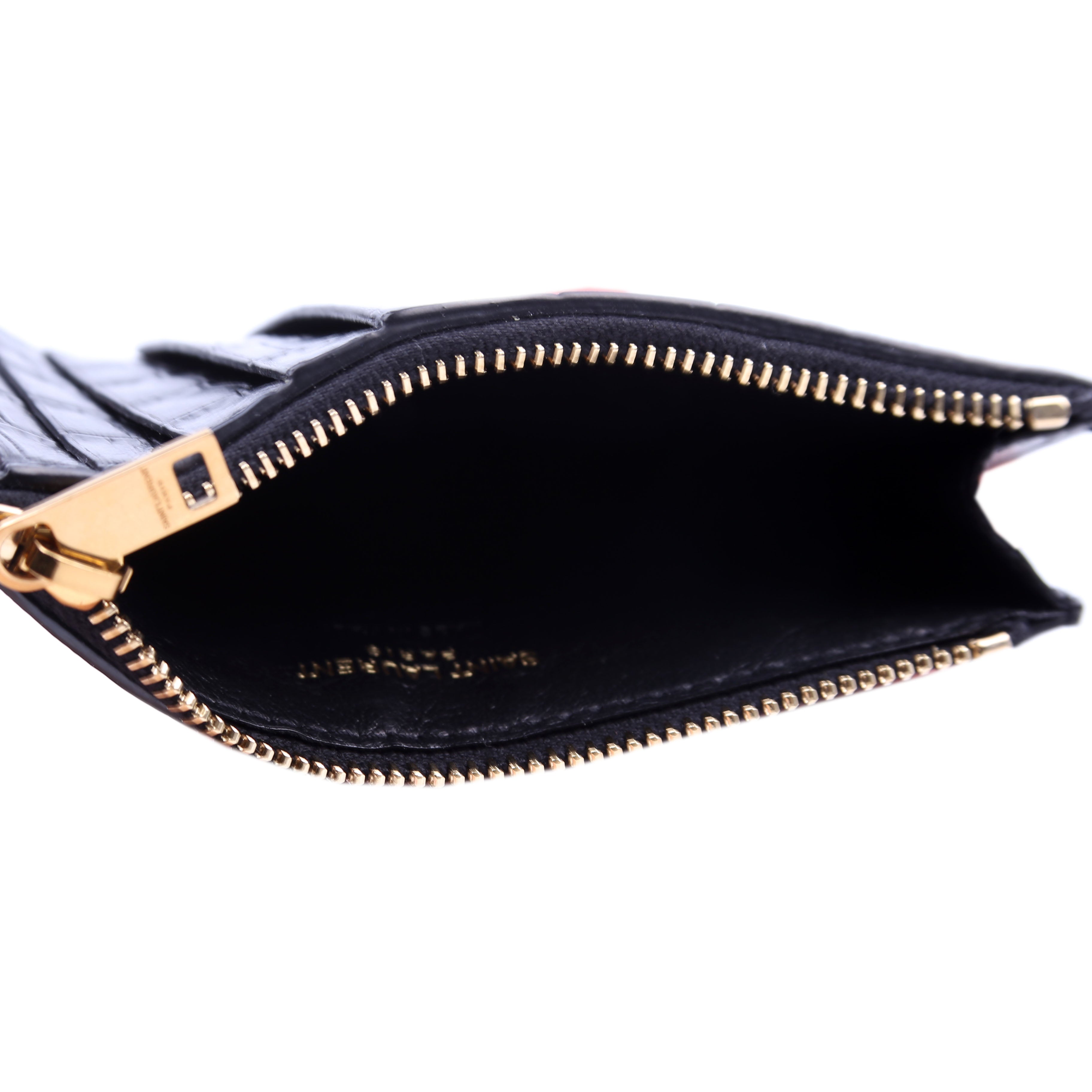 Tiny Cassandra Fragmetns Zip Card Case Croc Embossed Black