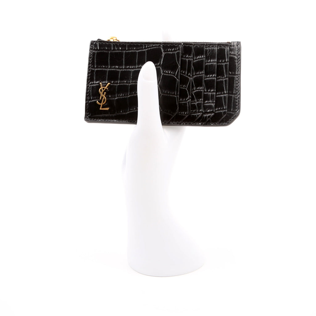 Tiny Cassandra Fragmetns Zip Card Case Croc Embossed Black