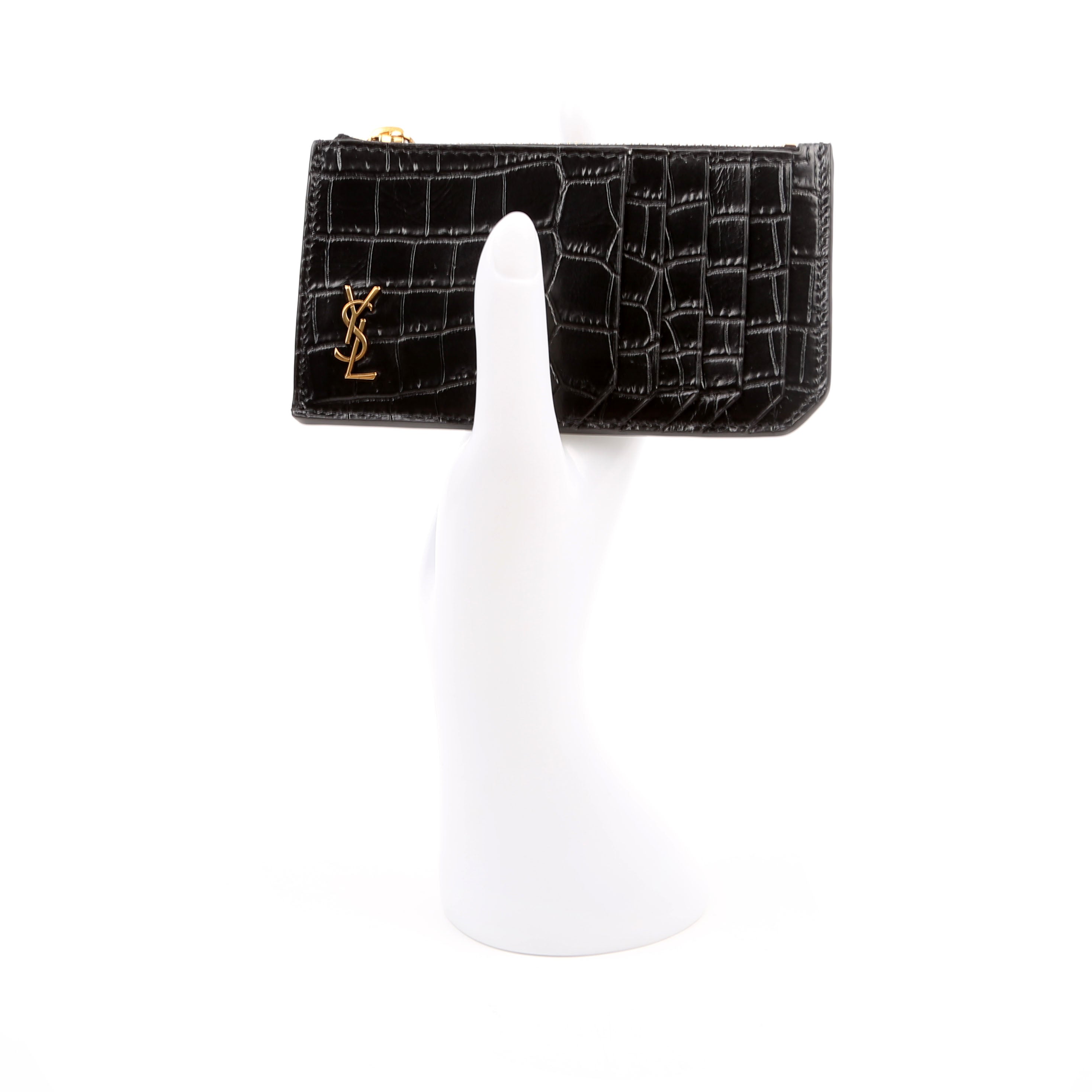 Tiny Cassandra Fragmetns Zip Card Case Croc Embossed Black