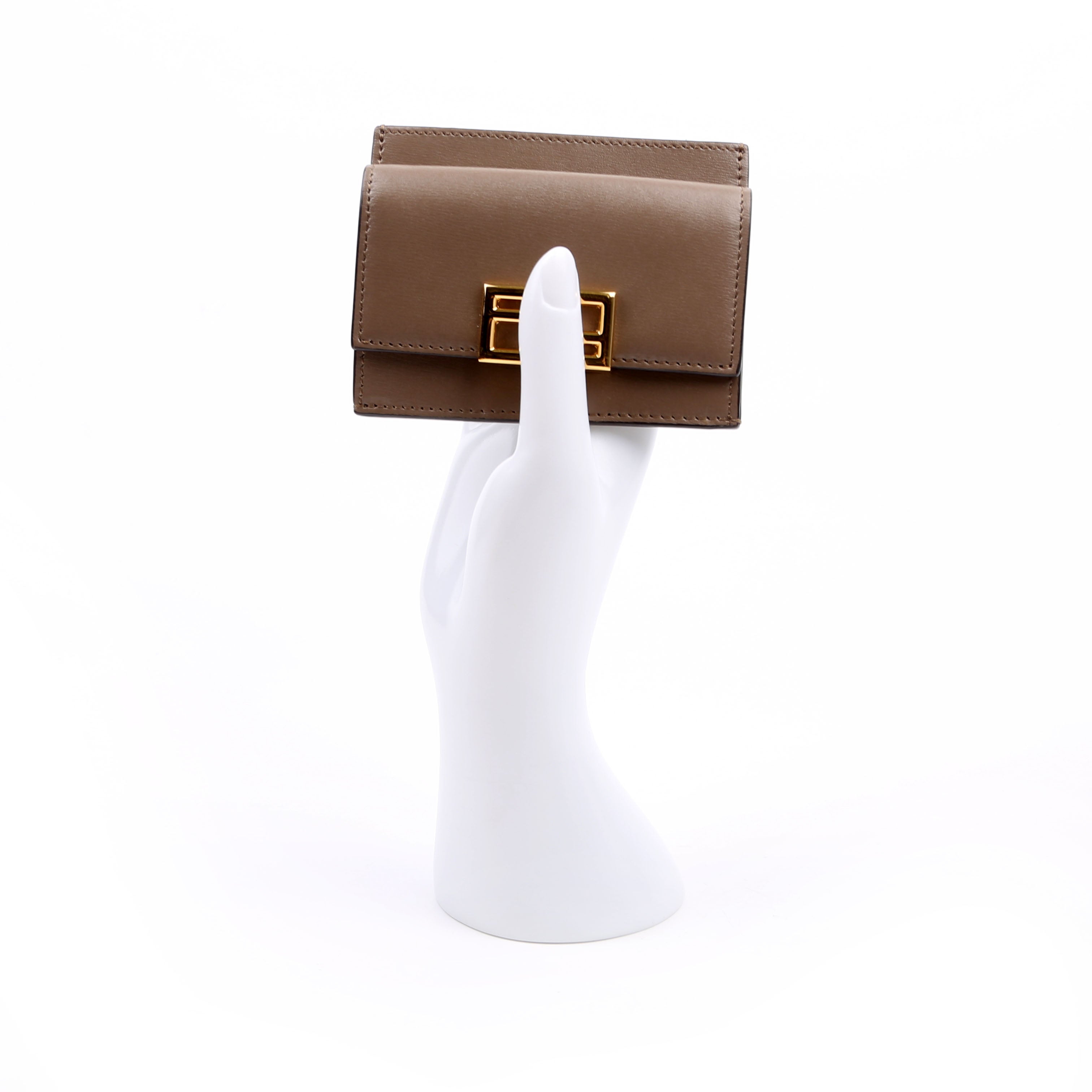 Leather Baguette Card Holder Taupe