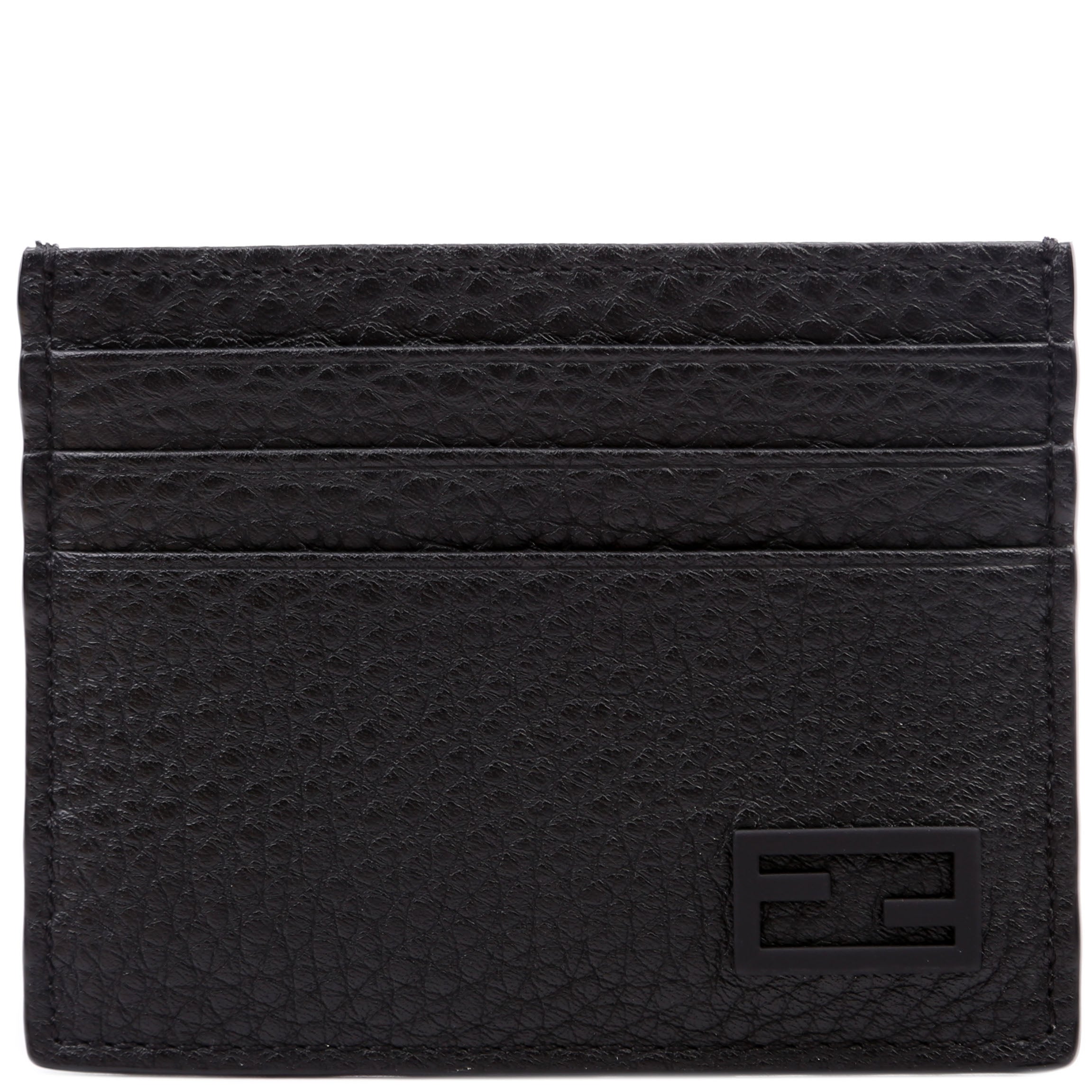 FF Grained Leather Baguette Card Holder Black