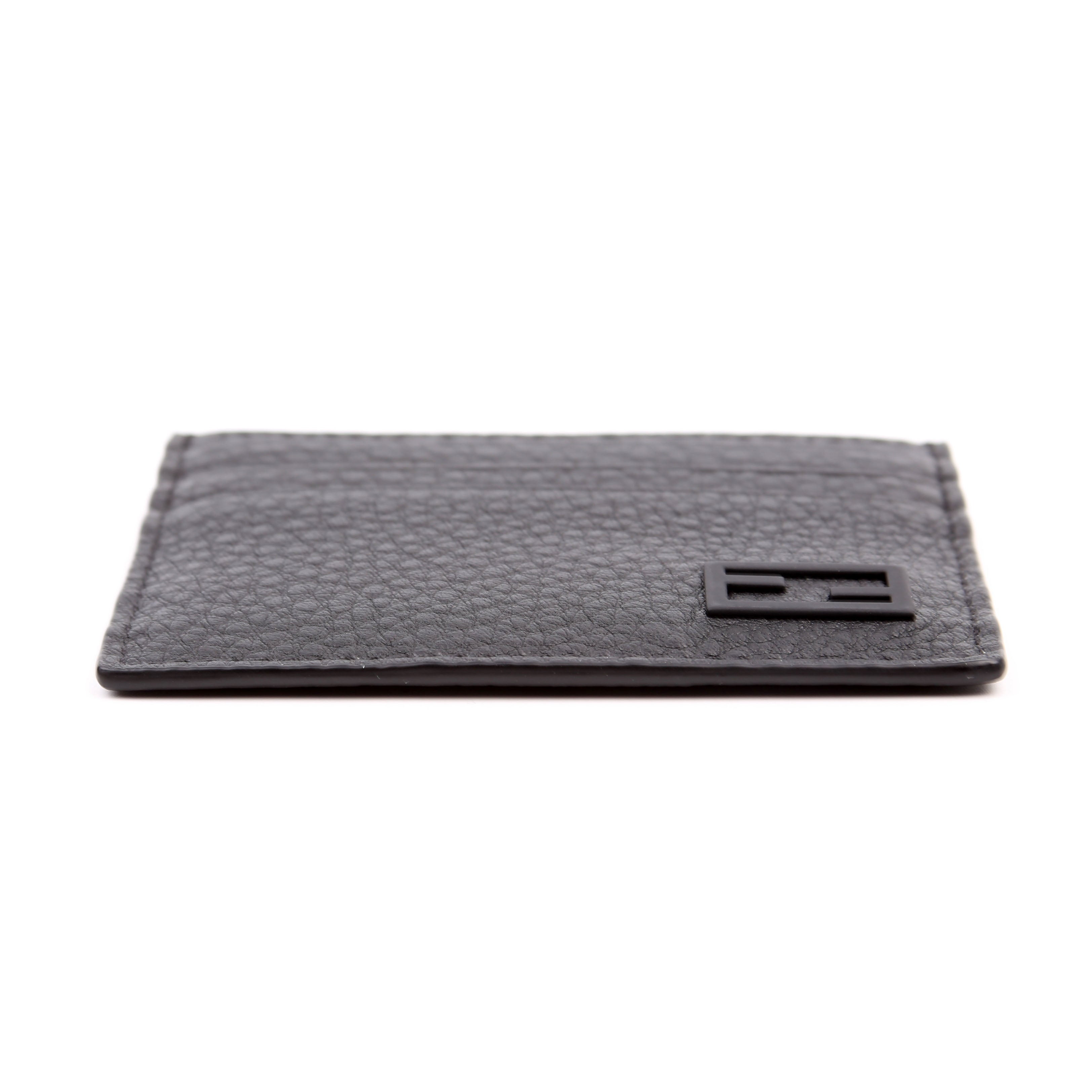FF Grained Leather Baguette Card Holder Black