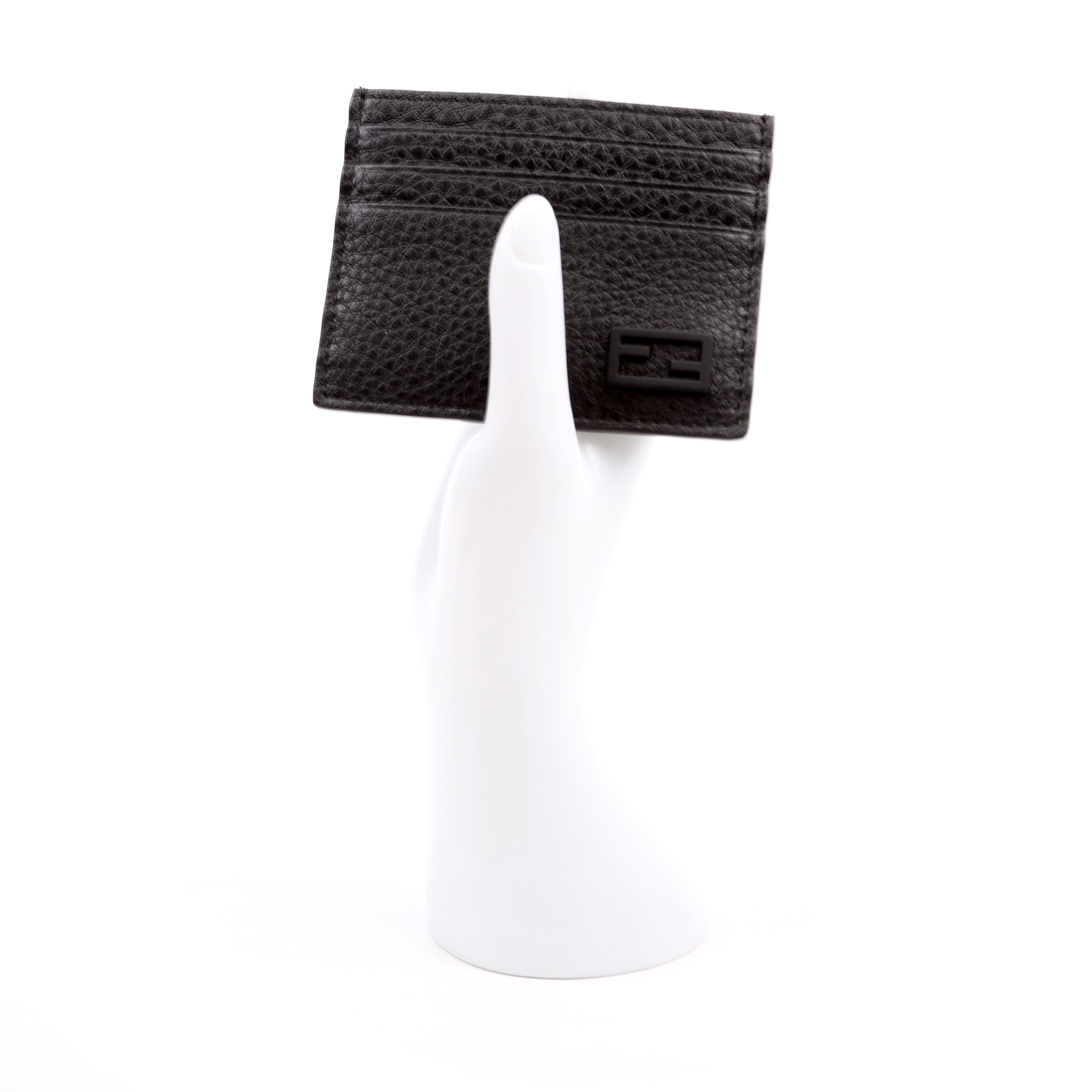FF Grained Leather Baguette Card Holder Black