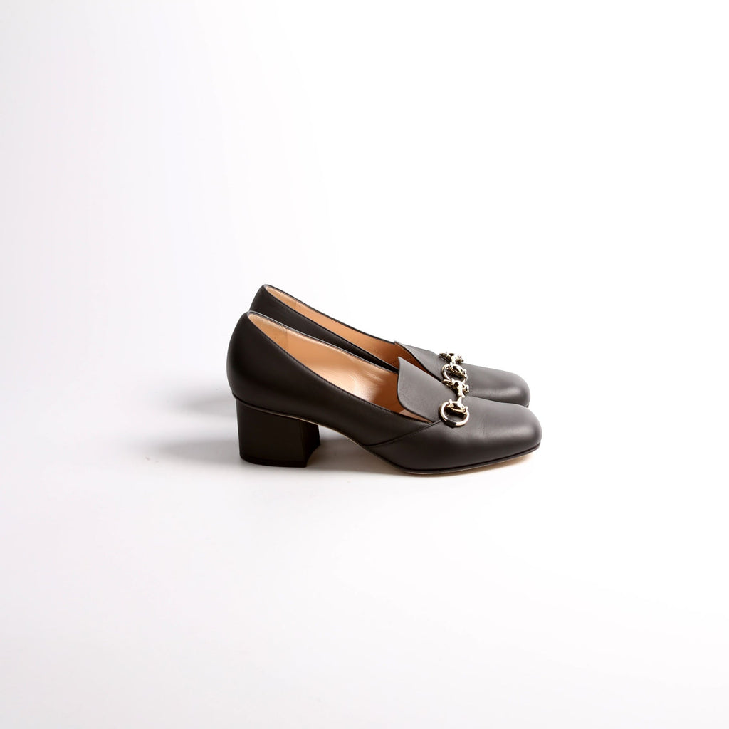 Horsebit Soft Calfskin Loafer Pumps Size 37 Black