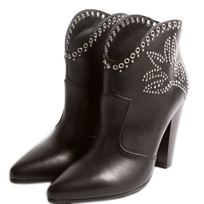 Michelle Low Boots Studded Leather Size 37 Black
