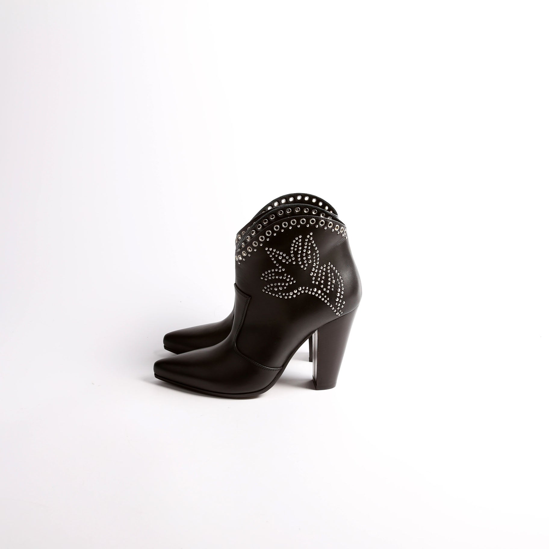 Michelle Low Boots Studded Leather Size 37 Black