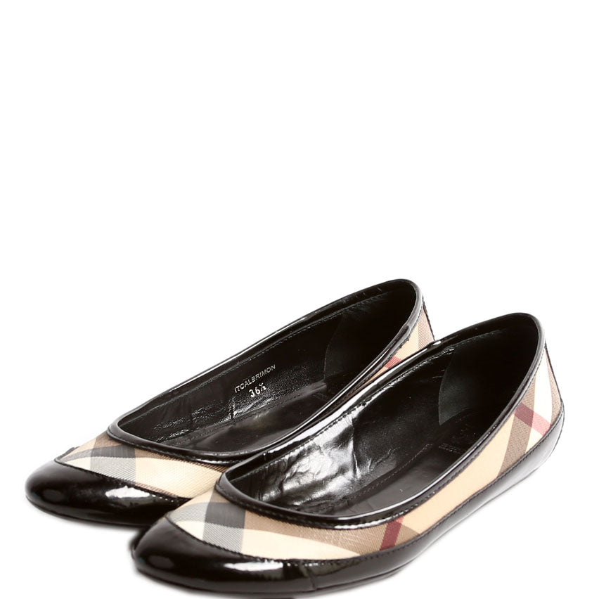 Nova Check Patent Flats Size 36.5 Black/Beige