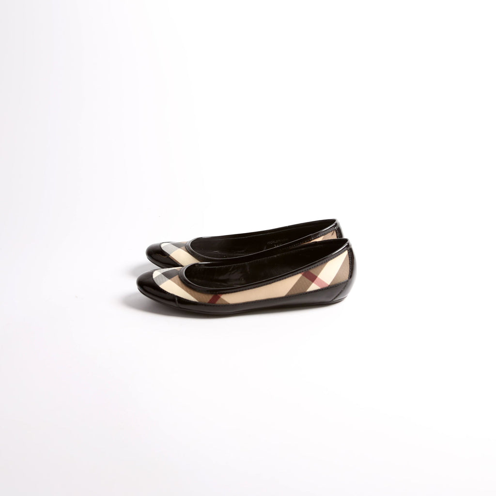 Nova Check Patent Flats Size 36.5 Black/Beige