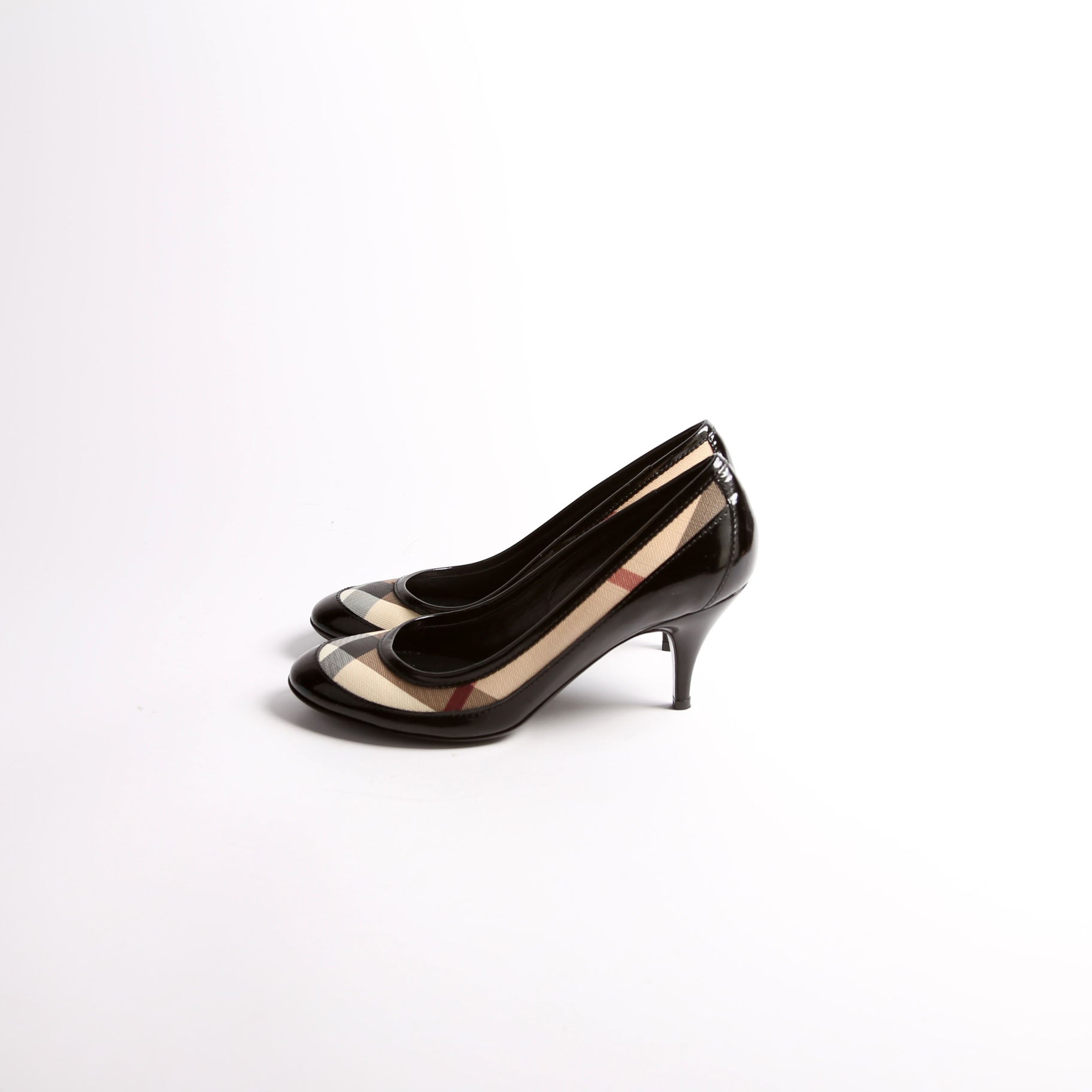 Nova Check Patent Kitten Heels Size 36 Black/Beige