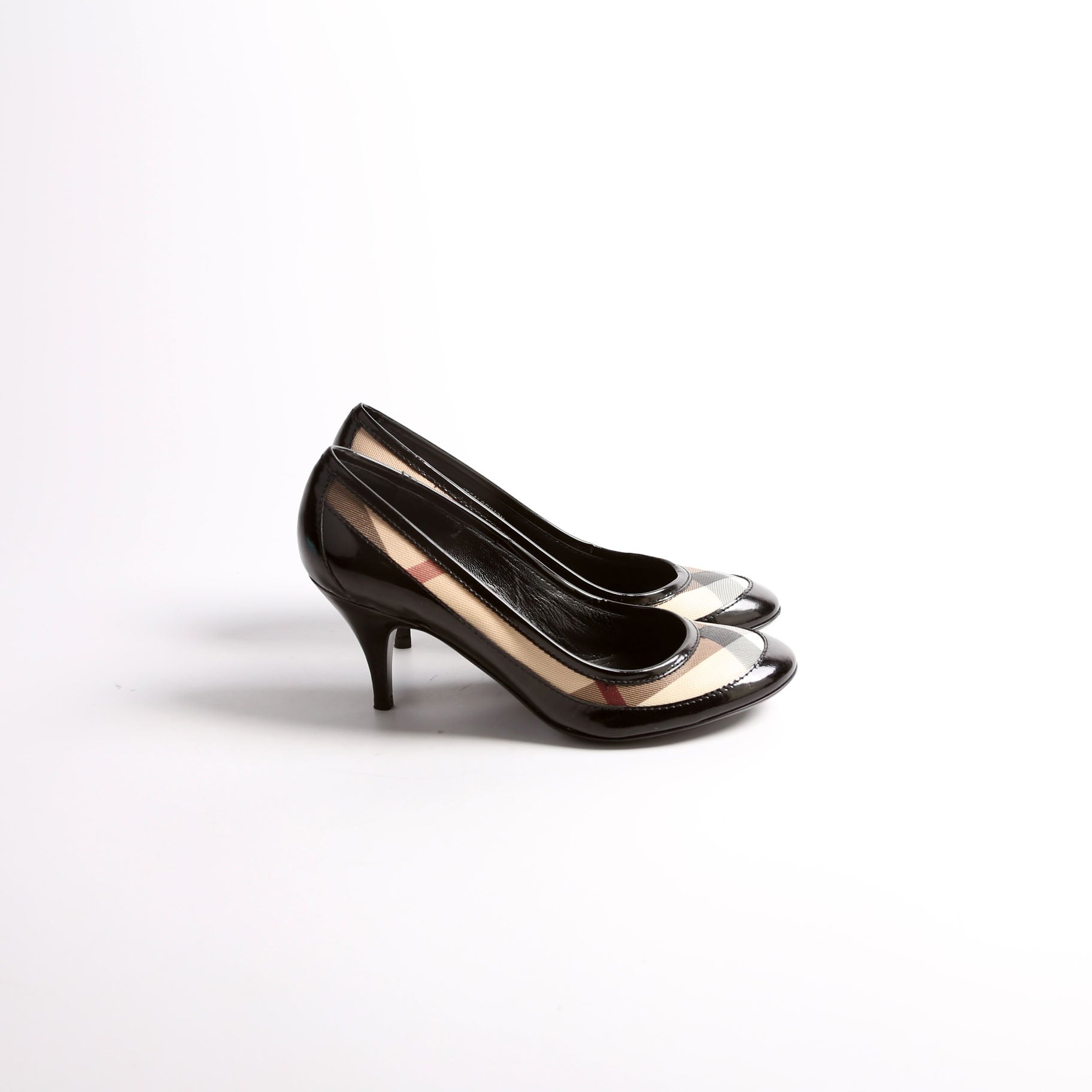 Nova Check Patent Kitten Heels Size 36 Black/Beige