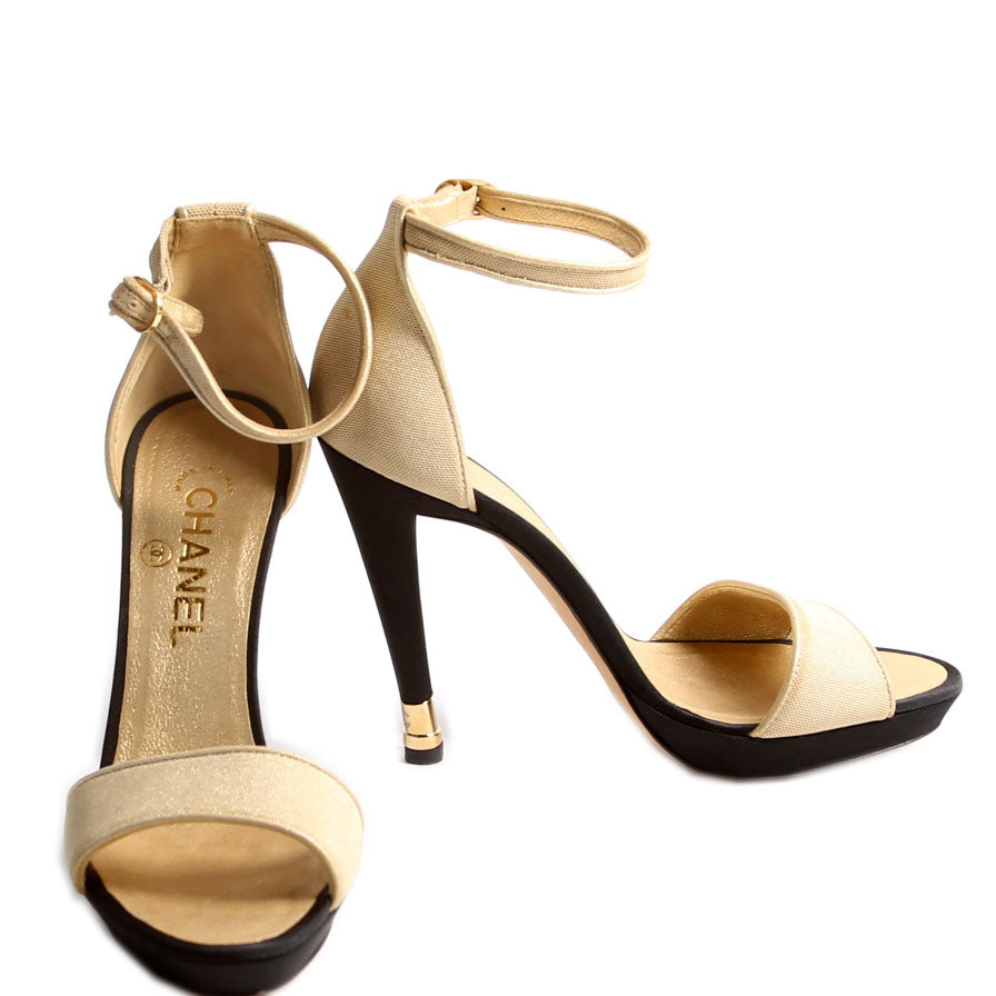 Fabric Ankle Strap Pumps Size 38 Gold/Black