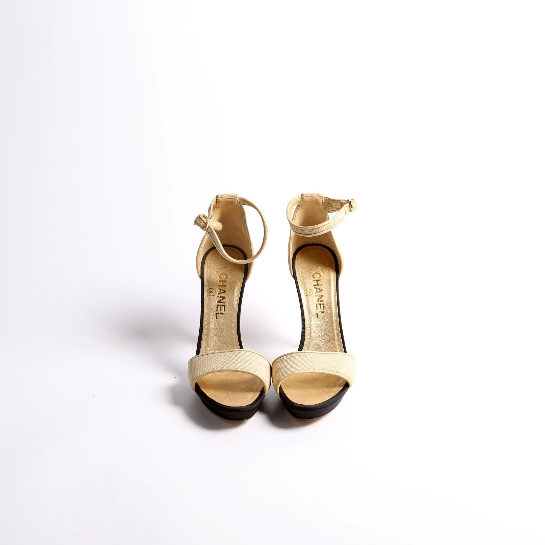 Fabric Ankle Strap Pumps Size 38 Gold/Black