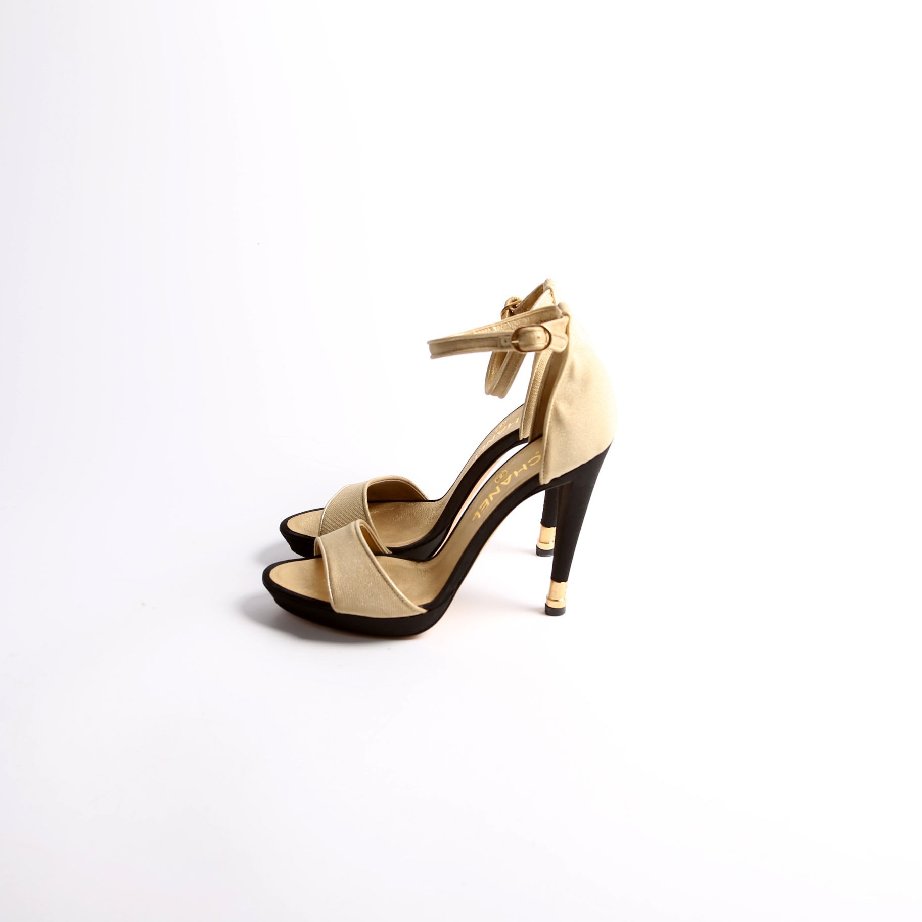 Fabric Ankle Strap Pumps Size 38 Gold/Black