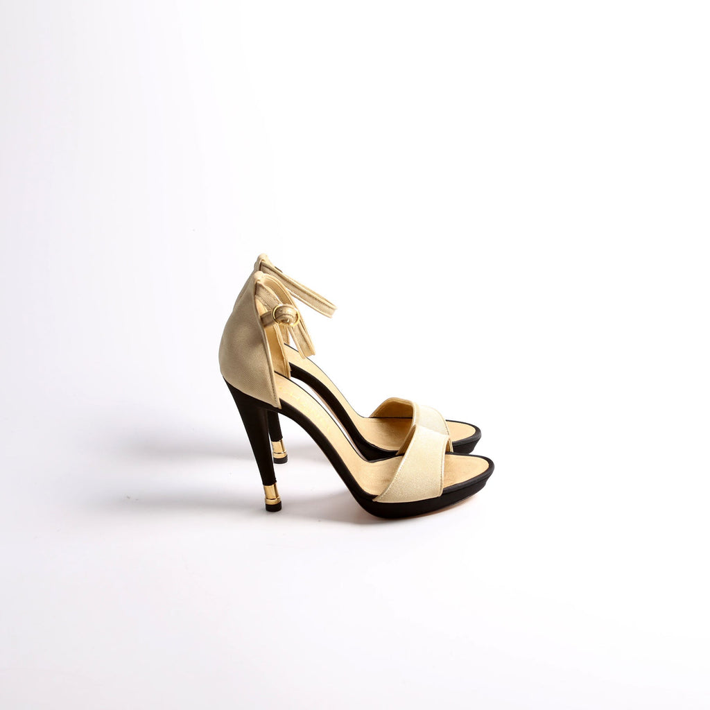 Fabric Ankle Strap Pumps Size 38 Gold/Black