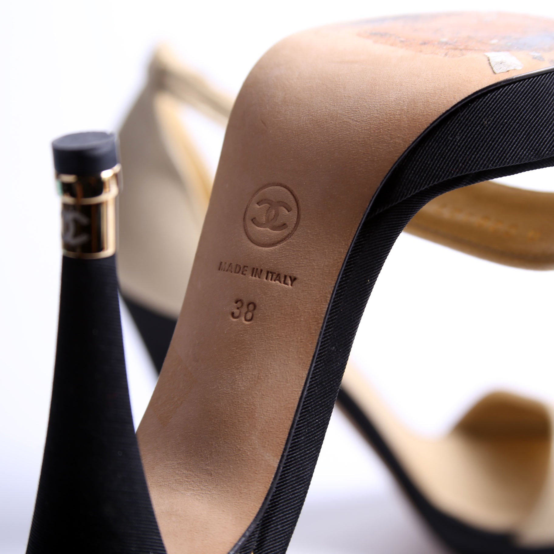 Fabric Ankle Strap Pumps Size 38 Gold/Black