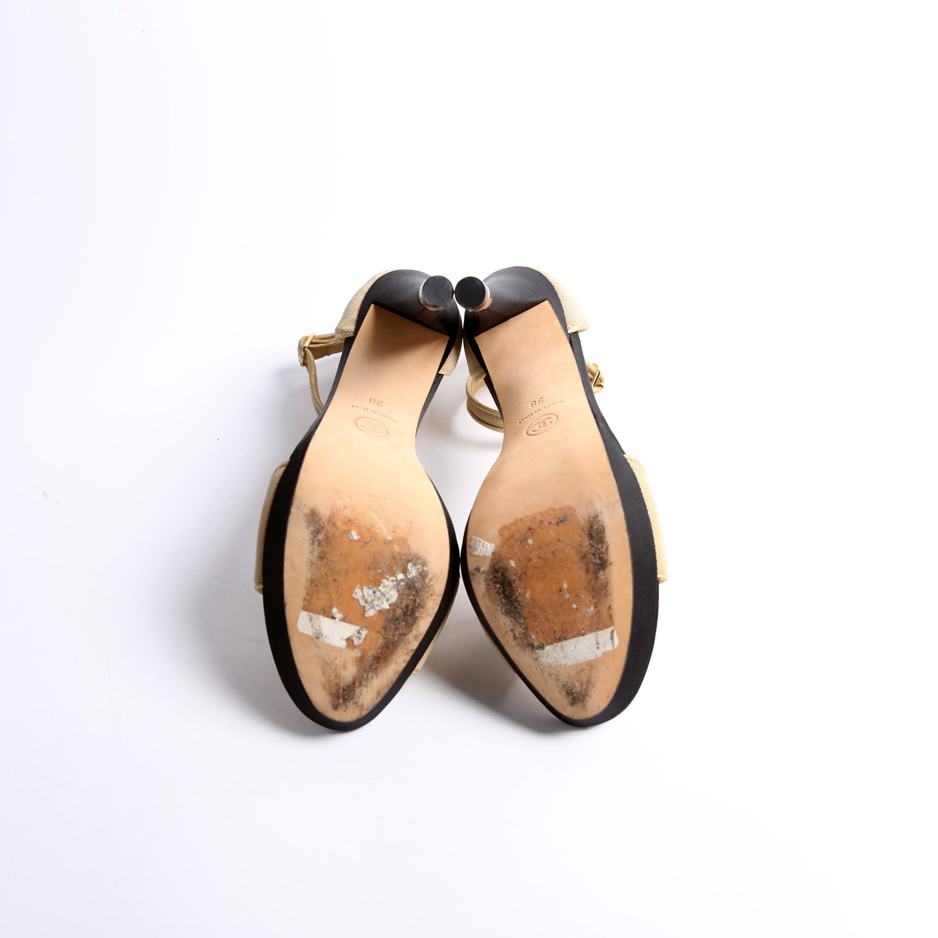 Fabric Ankle Strap Pumps Size 38 Gold/Black