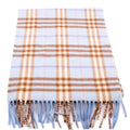 Check Fringe Cashmere Scarf Blue/Tan