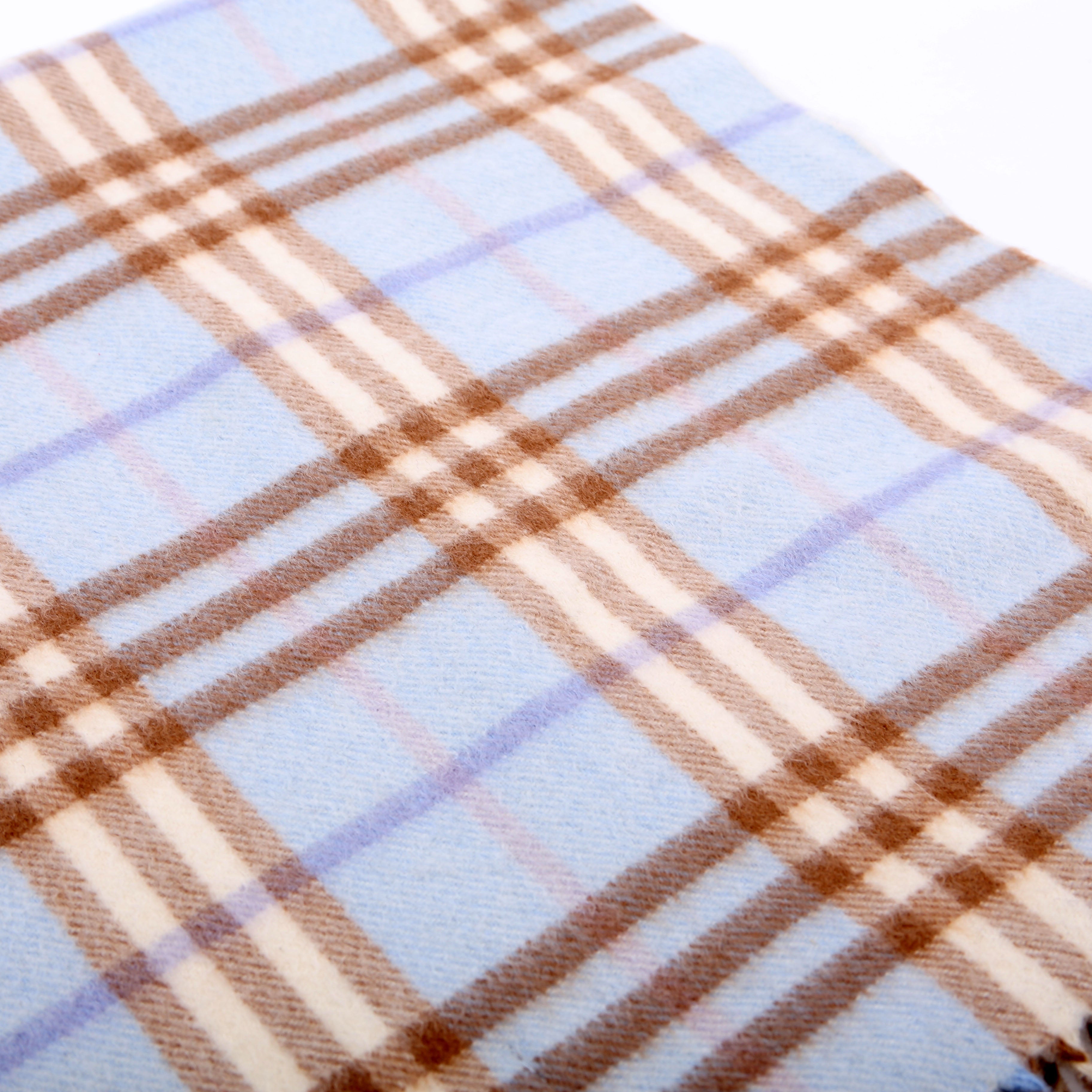 Check Fringe Cashmere Scarf Blue/Tan