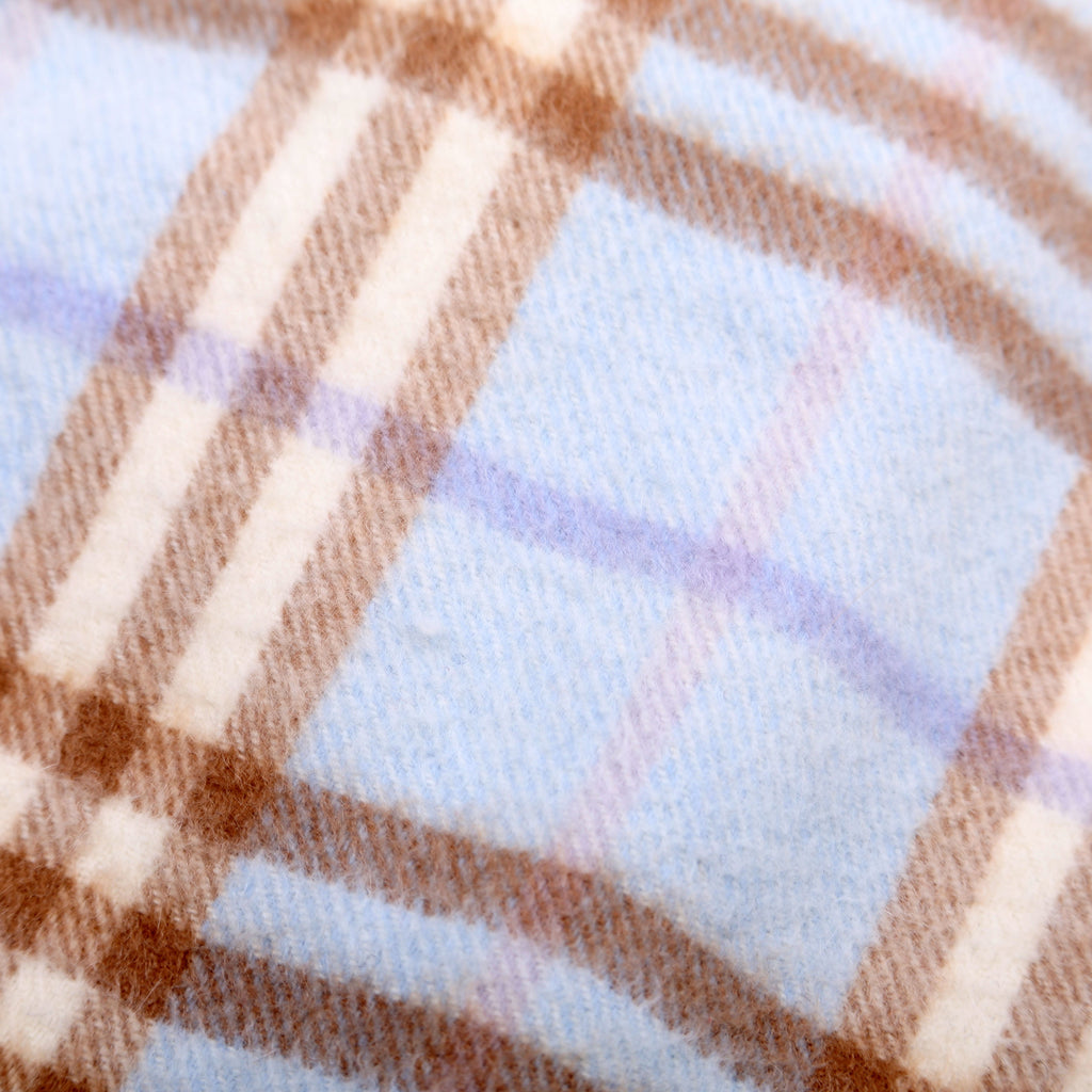 Check Fringe Cashmere Scarf Blue/Tan