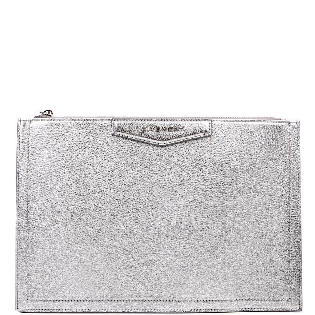 Antigona Large Flat Zip Pouch Silver