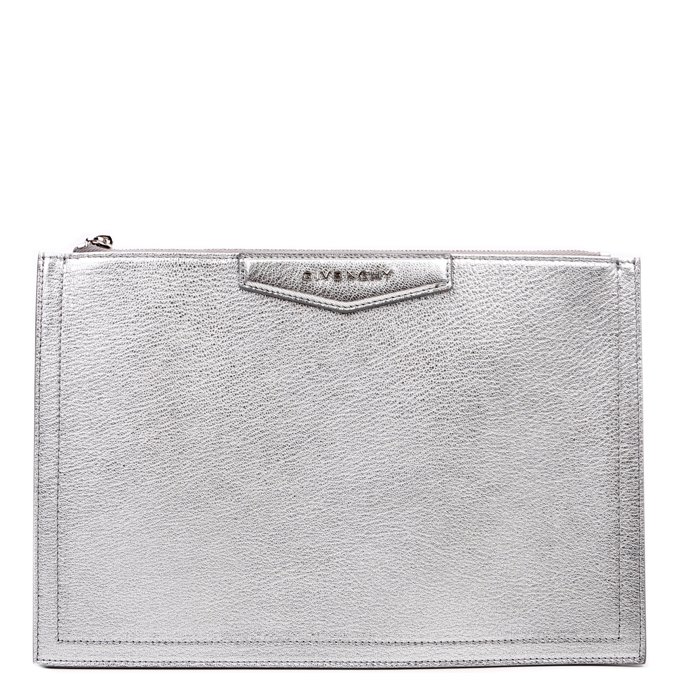 Antigona Large Flat Zip Pouch Silver