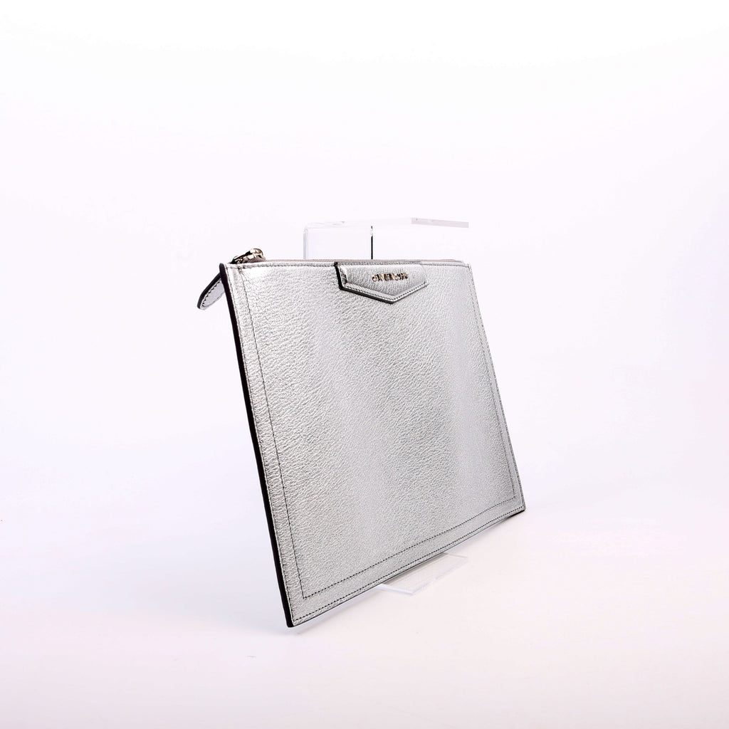 Antigona Large Flat Zip Pouch Silver