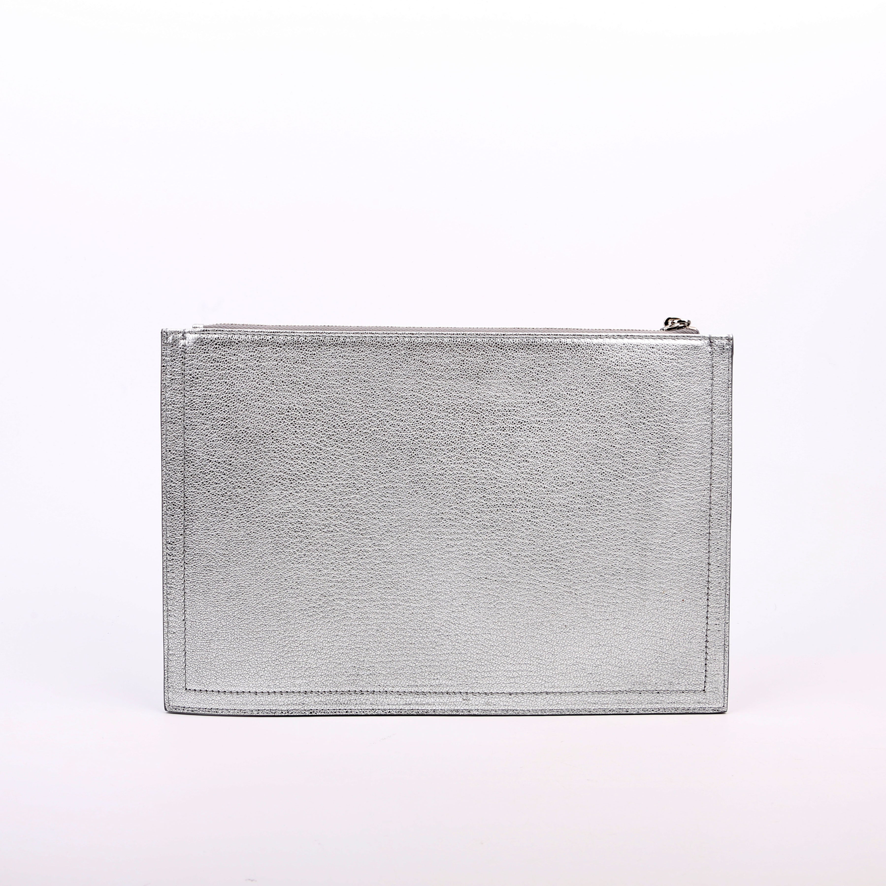 Antigona Large Flat Zip Pouch Silver