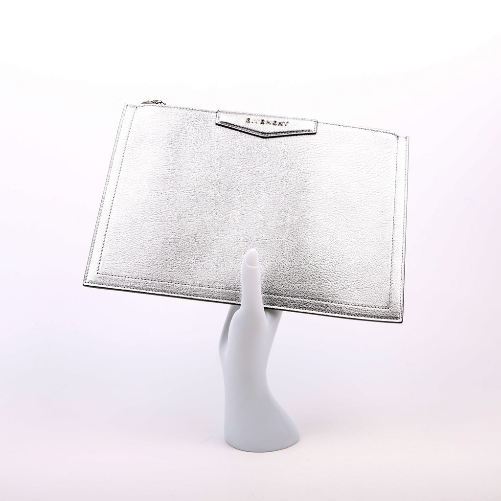 Antigona Large Flat Zip Pouch Silver