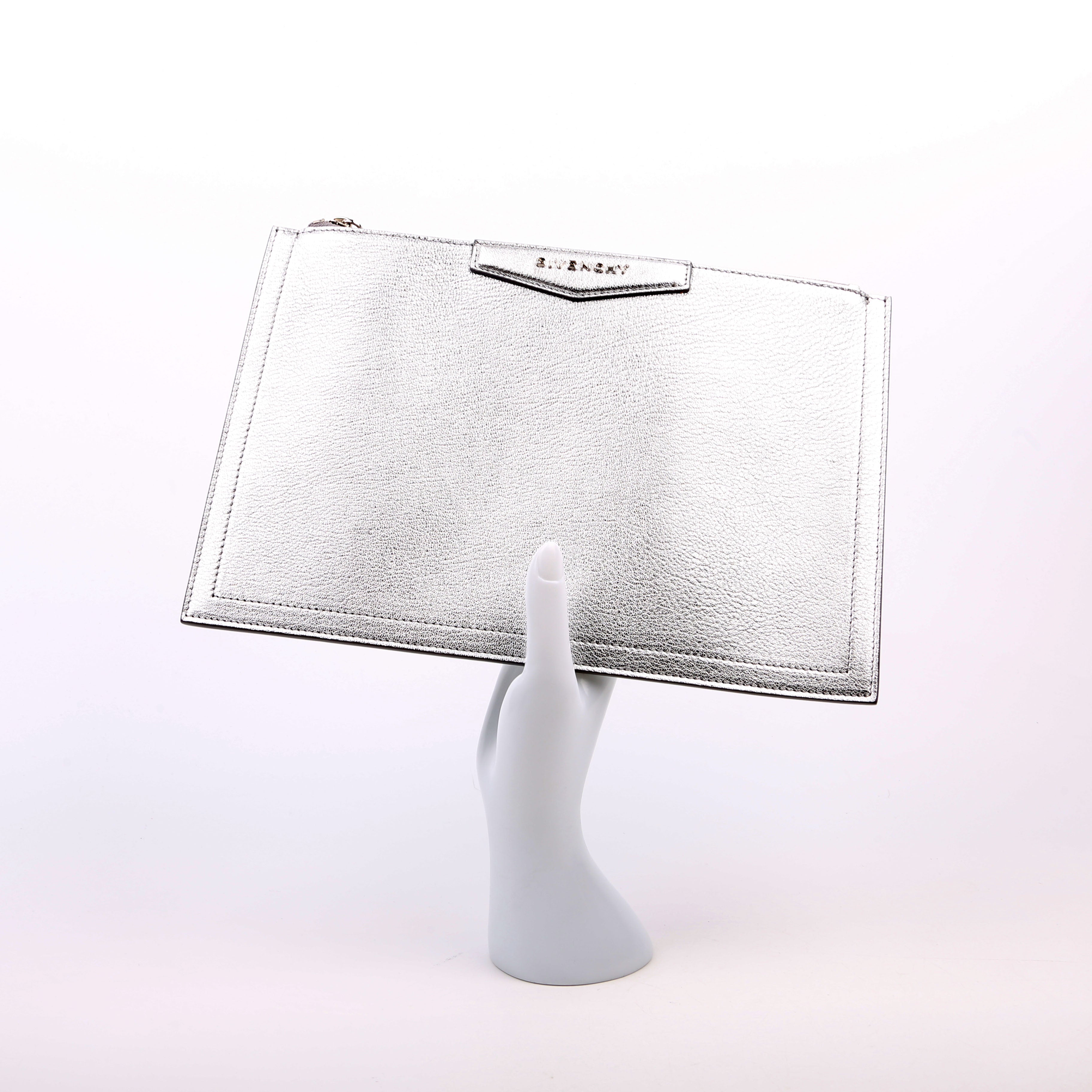 Antigona Large Flat Zip Pouch Silver