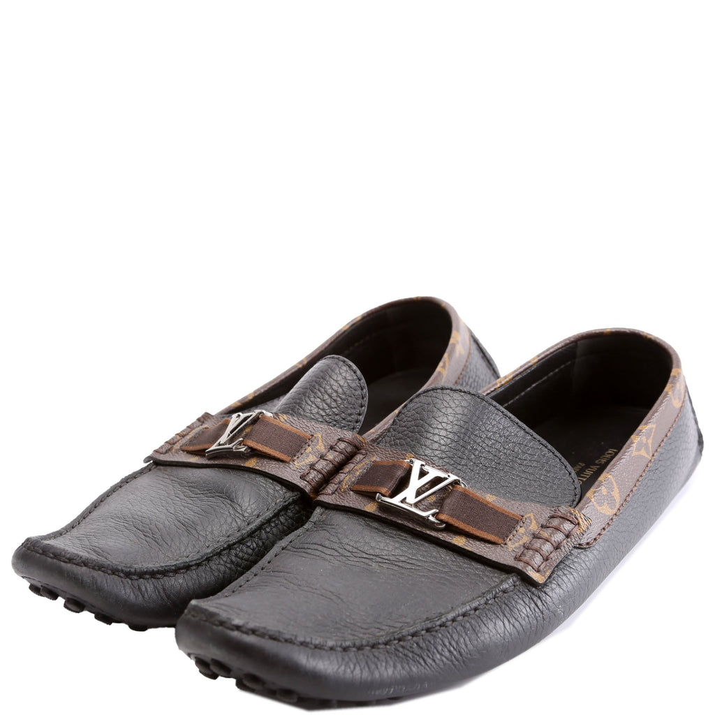 Driving Loafers Monogram/Leather Men's Size 9.5 Black/Brown