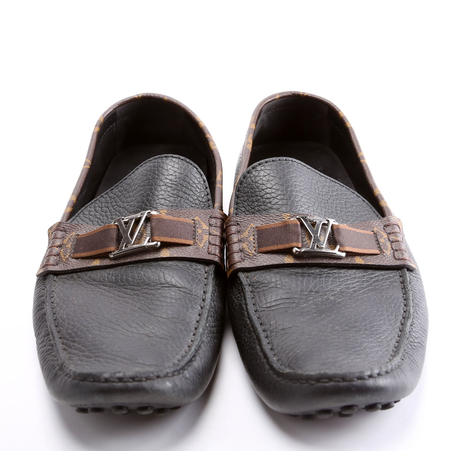 Driving Loafers Monogram/Leather Men's Size 9.5 Black/Brown