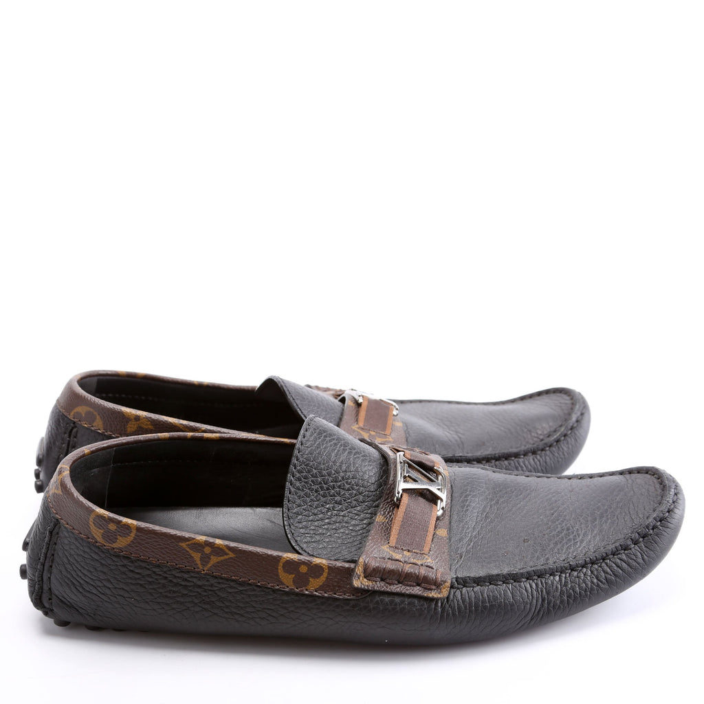 Driving Loafers Monogram/Leather Men's Size 9.5 Black/Brown