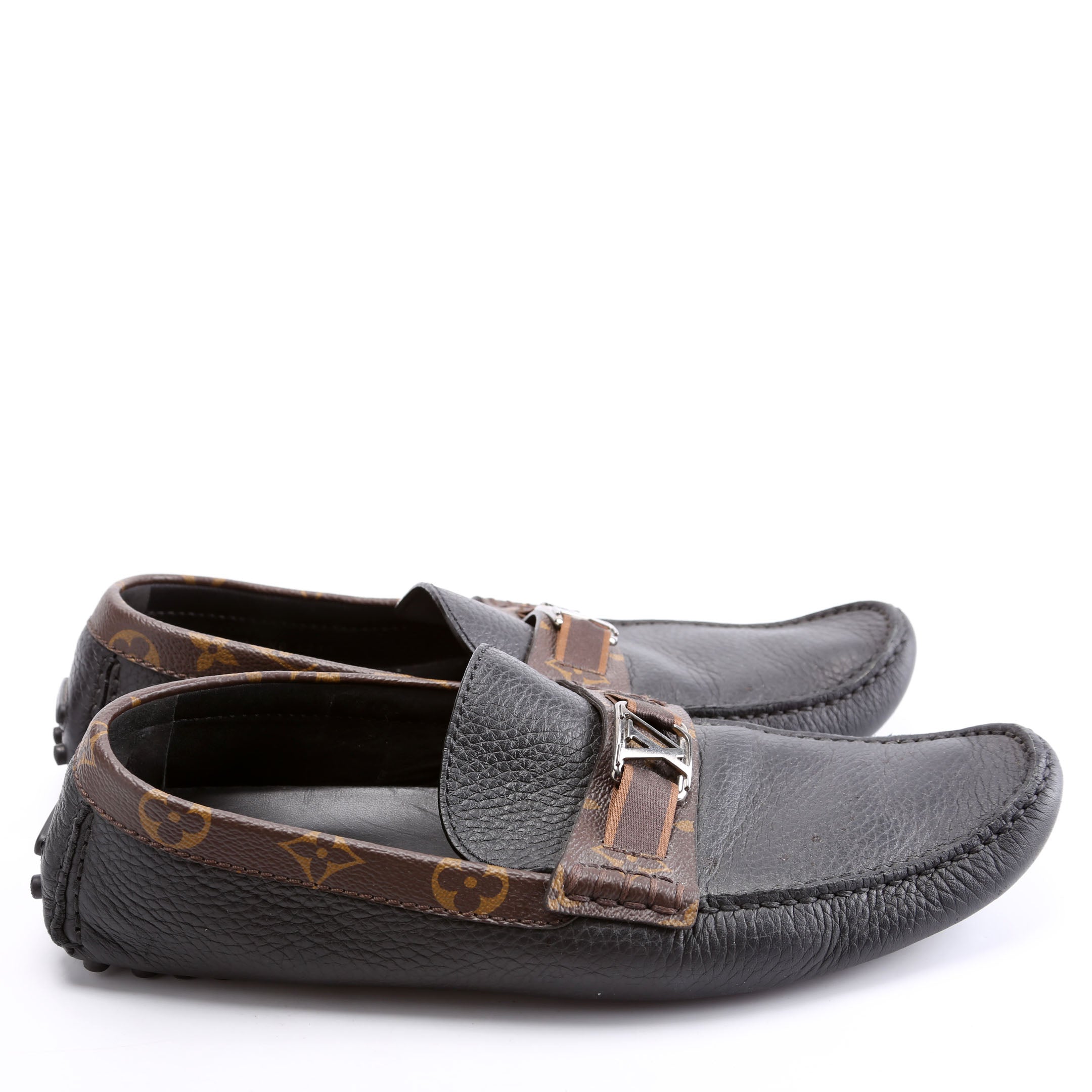 Driving Loafers Monogram/Leather Men's Size 9.5 Black/Brown