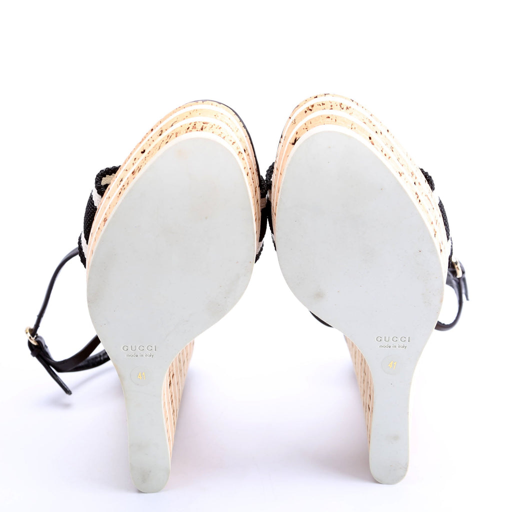 Striped Angle Strap Wedges Size 41 Black/White