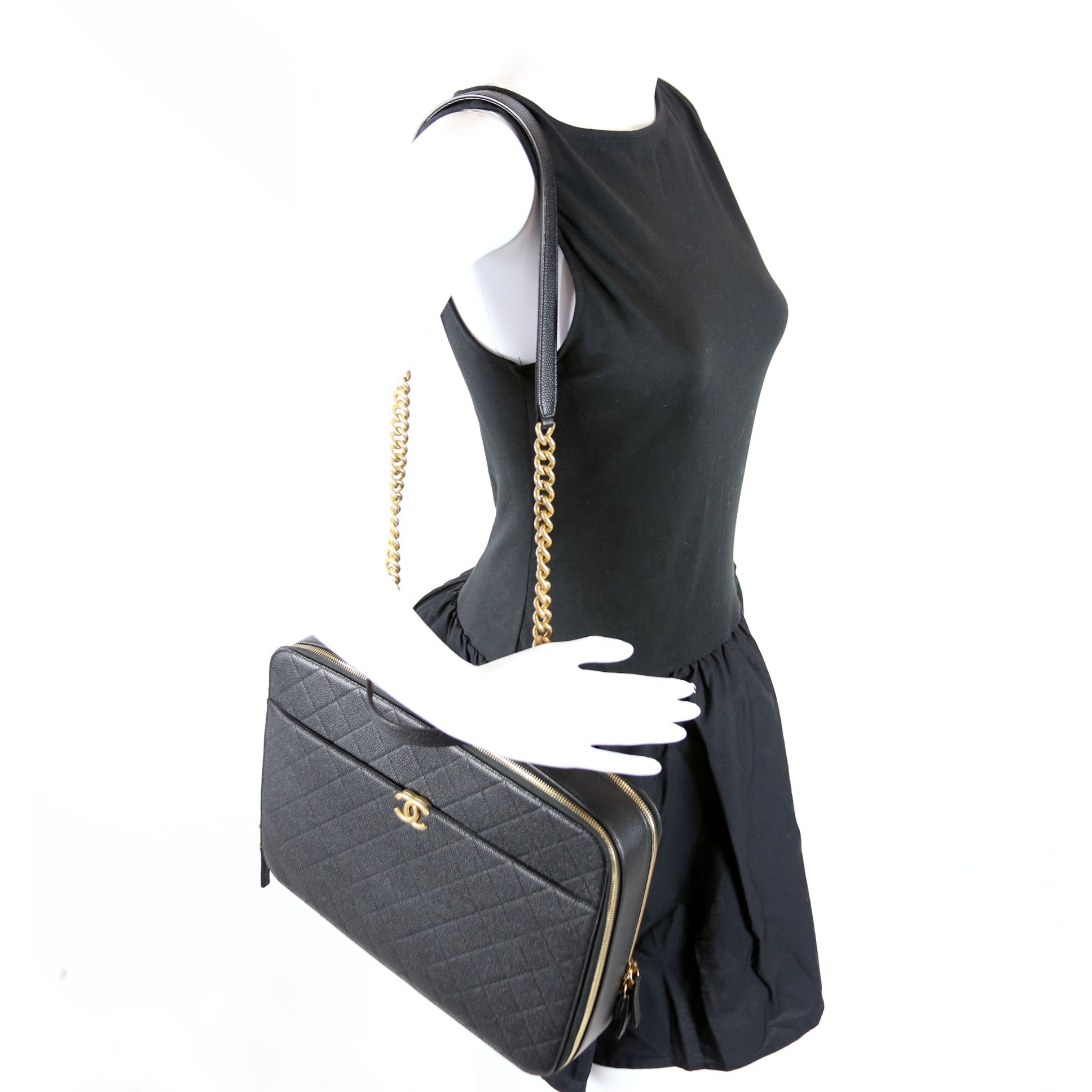 Business Briefcase Large Caviar Black/Gold