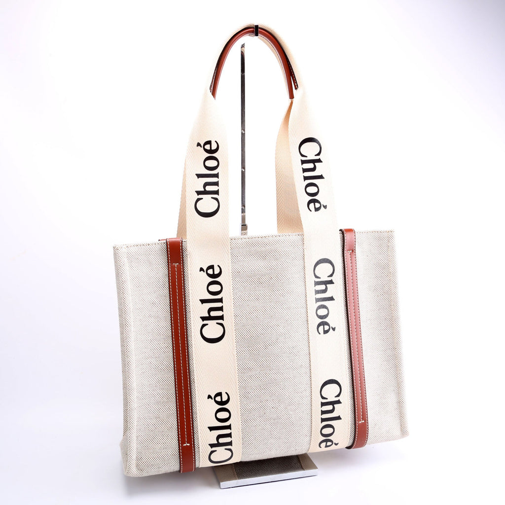 Woody Ribbon Tote Medium Beige/Brown