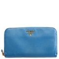 Prada Saffiano Zip Around Wallet Blue