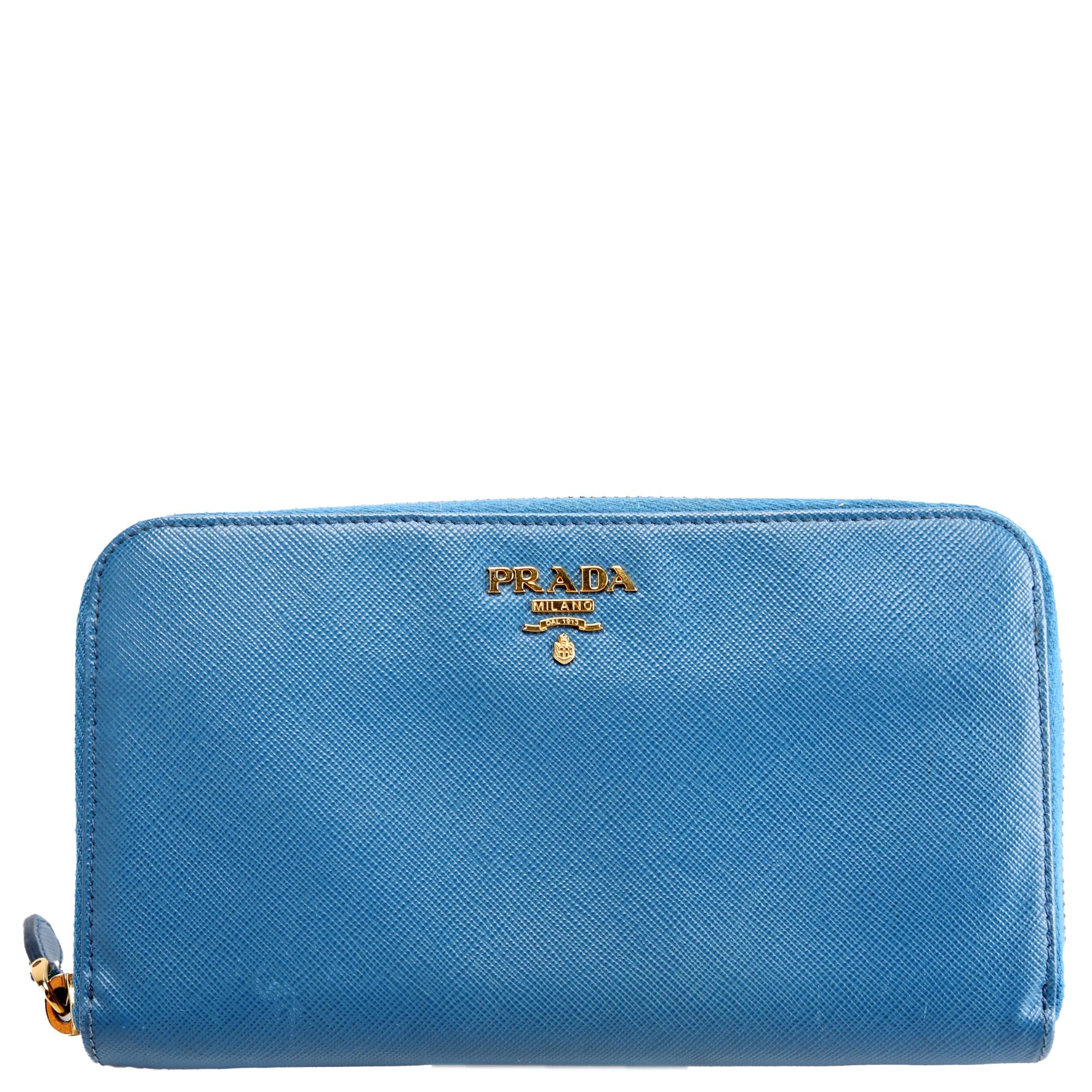 Prada Saffiano Zip Around Wallet Blue