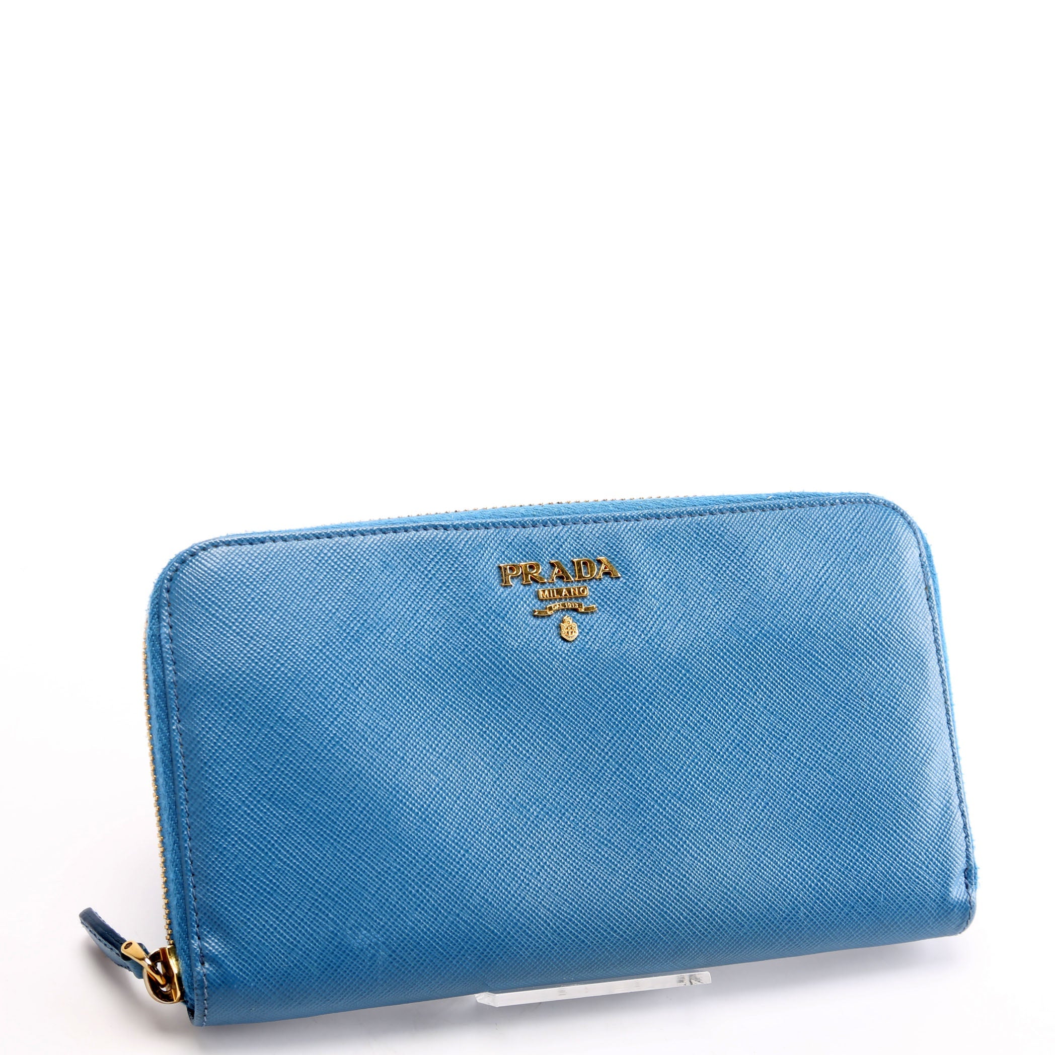 Prada Saffiano Zip Around Wallet Blue