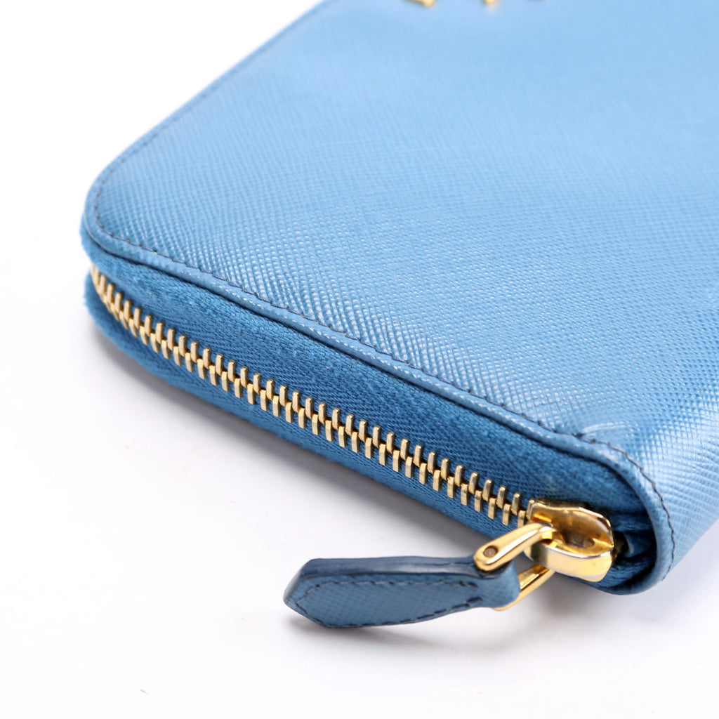 Prada Saffiano Zip Around Wallet Blue