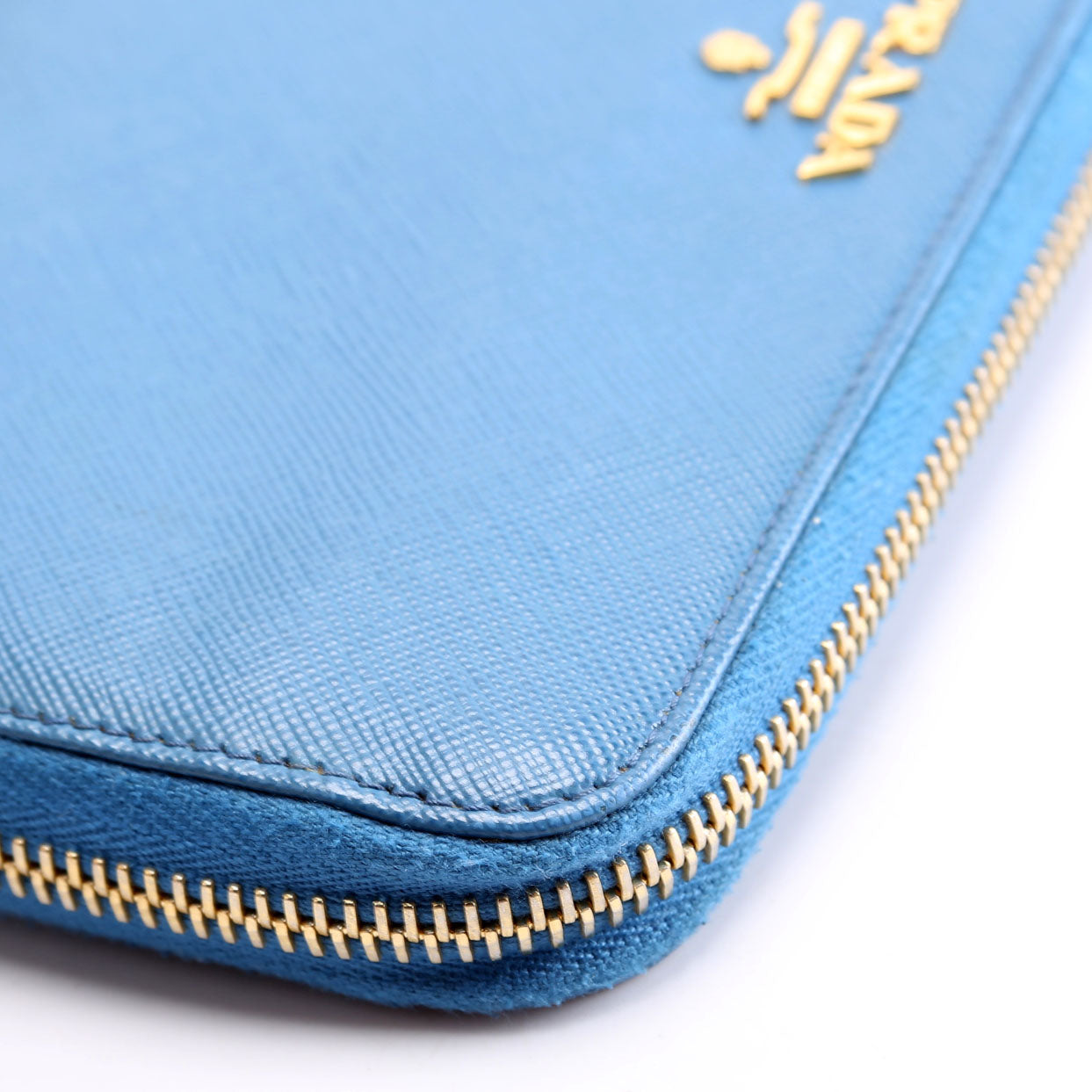 Prada Saffiano Zip Around Wallet Blue