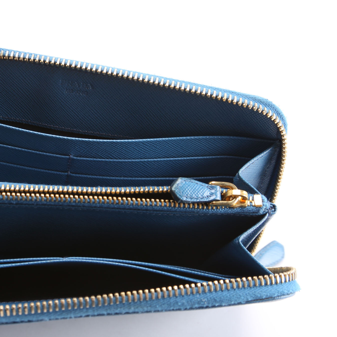 Prada Saffiano Zip Around Wallet Blue