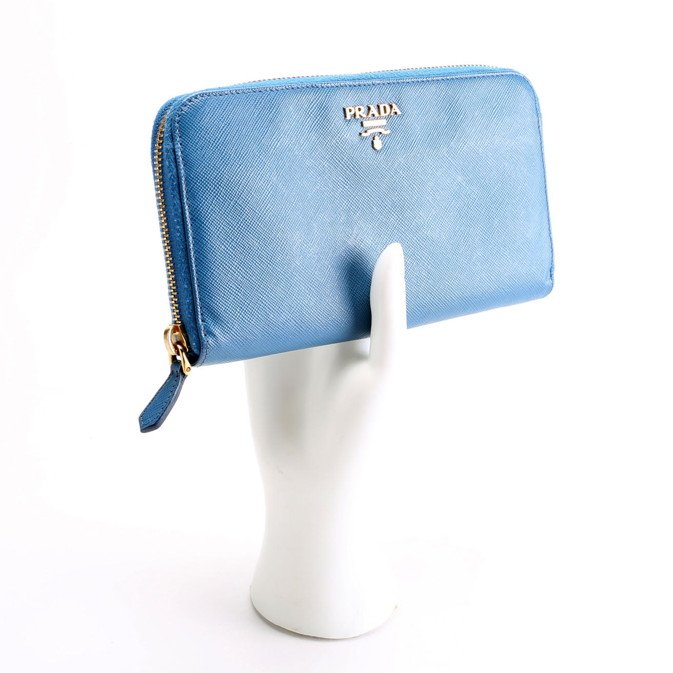 Prada Saffiano Zip Around Wallet Blue